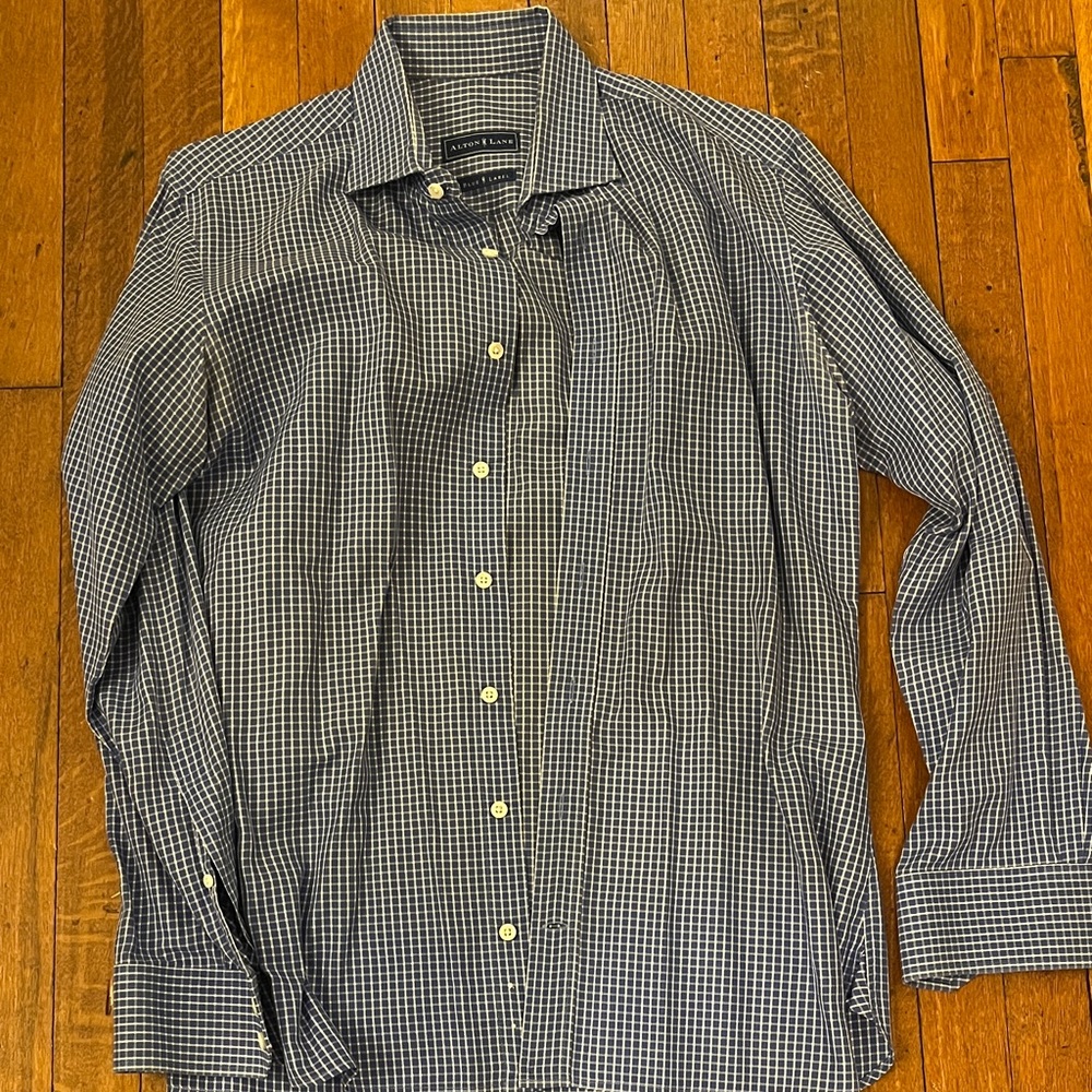 Men's Alton Lane Custom Navy and White Checkered Button-Down Shirt good for work